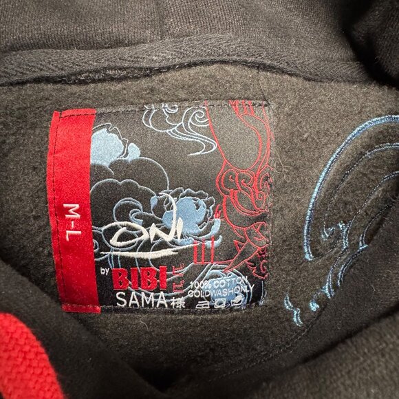 Oni by Bibisama Black Embroidered Anime Style Pullover Hoodie Men's Size M/L - Picture 8 of 14